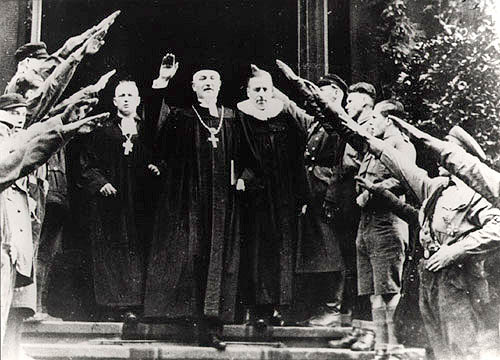 National Bishop Friedrich Coch giving a Hitler greeting in Dresden, 10 December 1933
